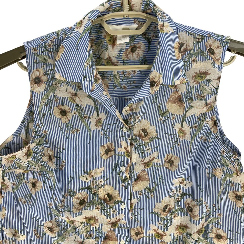 HM Blouse Size 8 Blue White Floral Sleeveless Button Up Garden Fairy Romantic - Picture 1 of 7